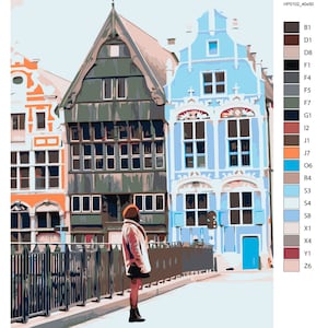 Cute Girl Paint on Canvas HandMade DIY Set Painting by Numbers Picture with Unique Design Architecture Paint by Numbers Best Gift AS0094