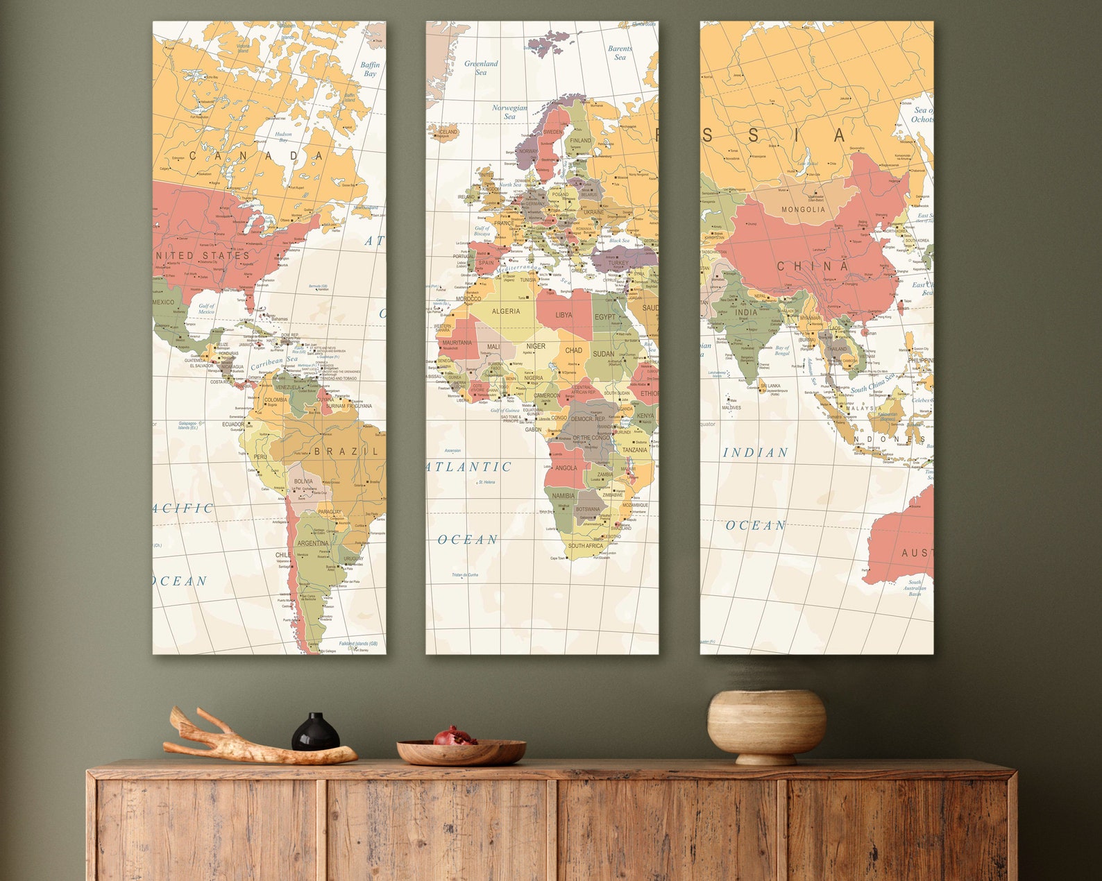 World Map 5pc Canvas Wall Art Picture With Frame Globe Canvas | Etsy