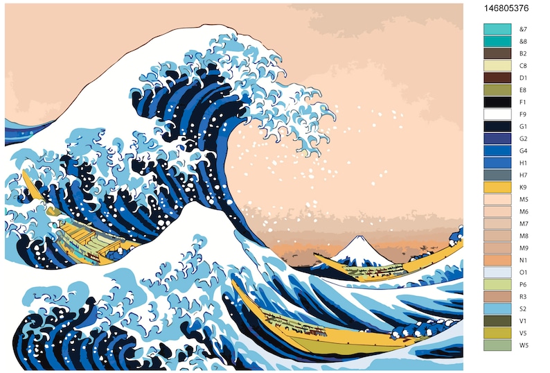 Hokusai Painting by Numbers DIY Kit Paint by Number Great Wave Etsy