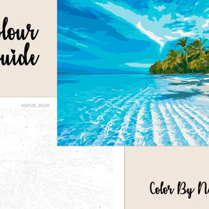Ocean Art Color By Number Kit Printable Beach Color By Number Nature Art Project DIY Painting Palm Trees Paint By Number Kit AS0528