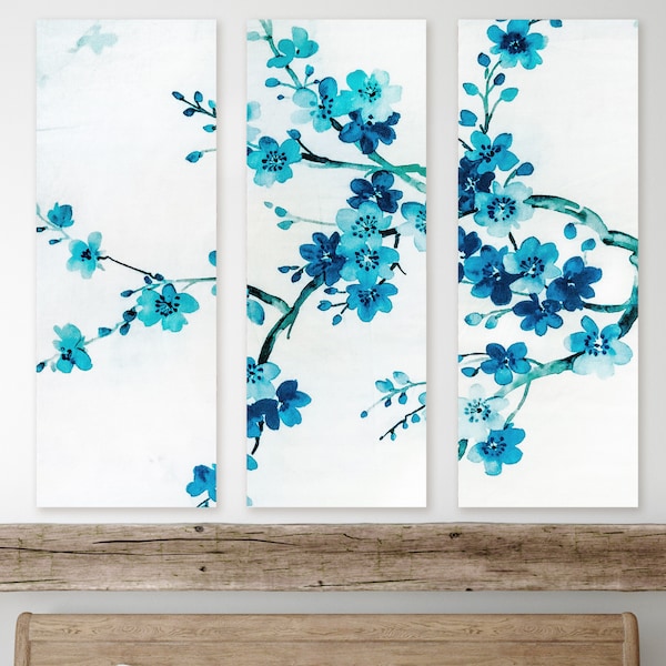 Blue Flowers 5 Multi-Panel Canvas Art Set For Home Room Decoration Blossom Large Pictures For Living Room Paintings Set Wall Panels AS0315