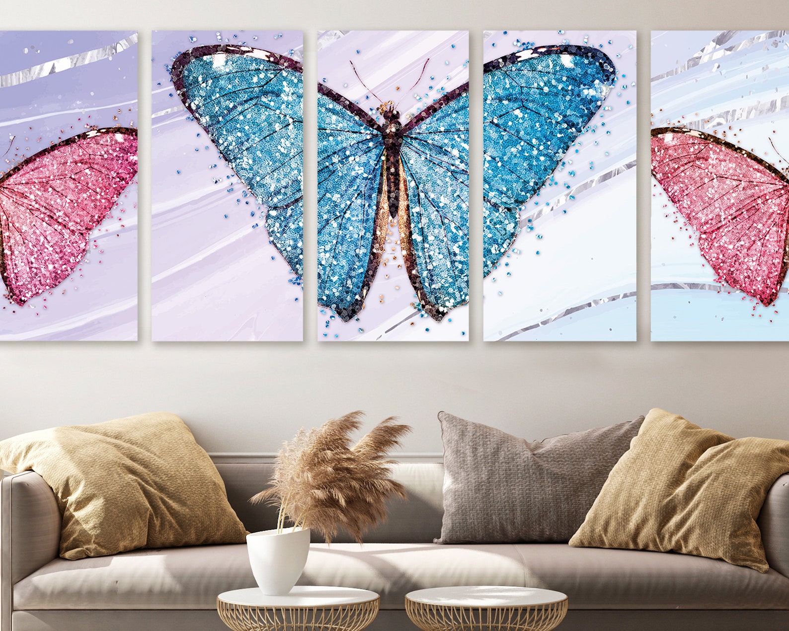 Blue Butterfly Canvas Wall Art Set 5 Piece Printed Posters Etsy