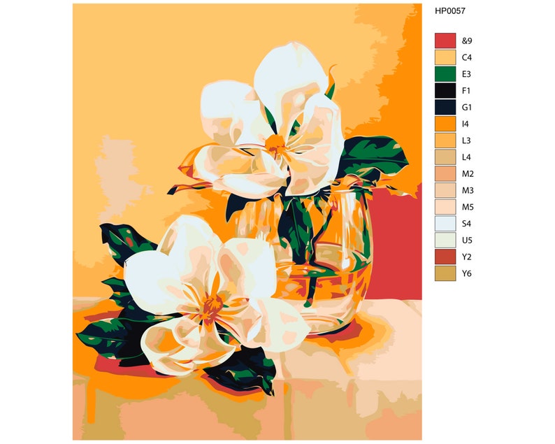 Magnolia Painting By Numbers DIY Kit Flowers Paints By Number Etsy