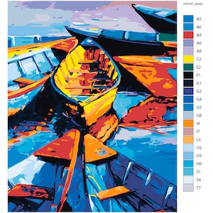 Boats Paint on Canvas HandMade DIY Set Harbor Painting by Numbers Kayaking Picture Unique Design Paint by Numbers Best Gift for Adult AS0156