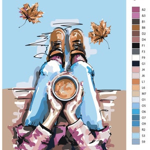 Coffee Girl Autumn Paint on Canvas HandMade DIY Set Painting by Numbers Picture with Unique Design Paint by Numbers For Adult  AS0186