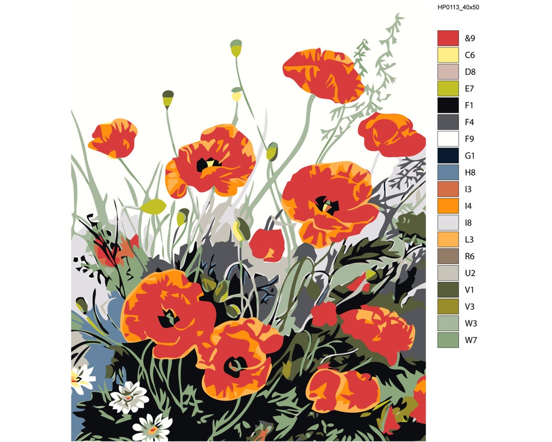Poppies Painting by Numbers DIY Kit Wildflowers Paint by Etsy