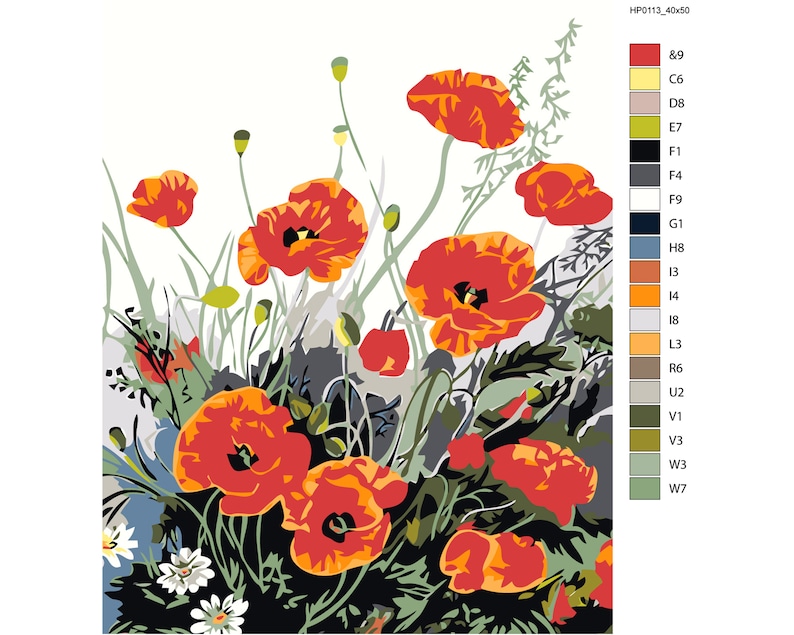 Poppies Painting by Numbers DIY Kit Wildflowers Paint by Etsy