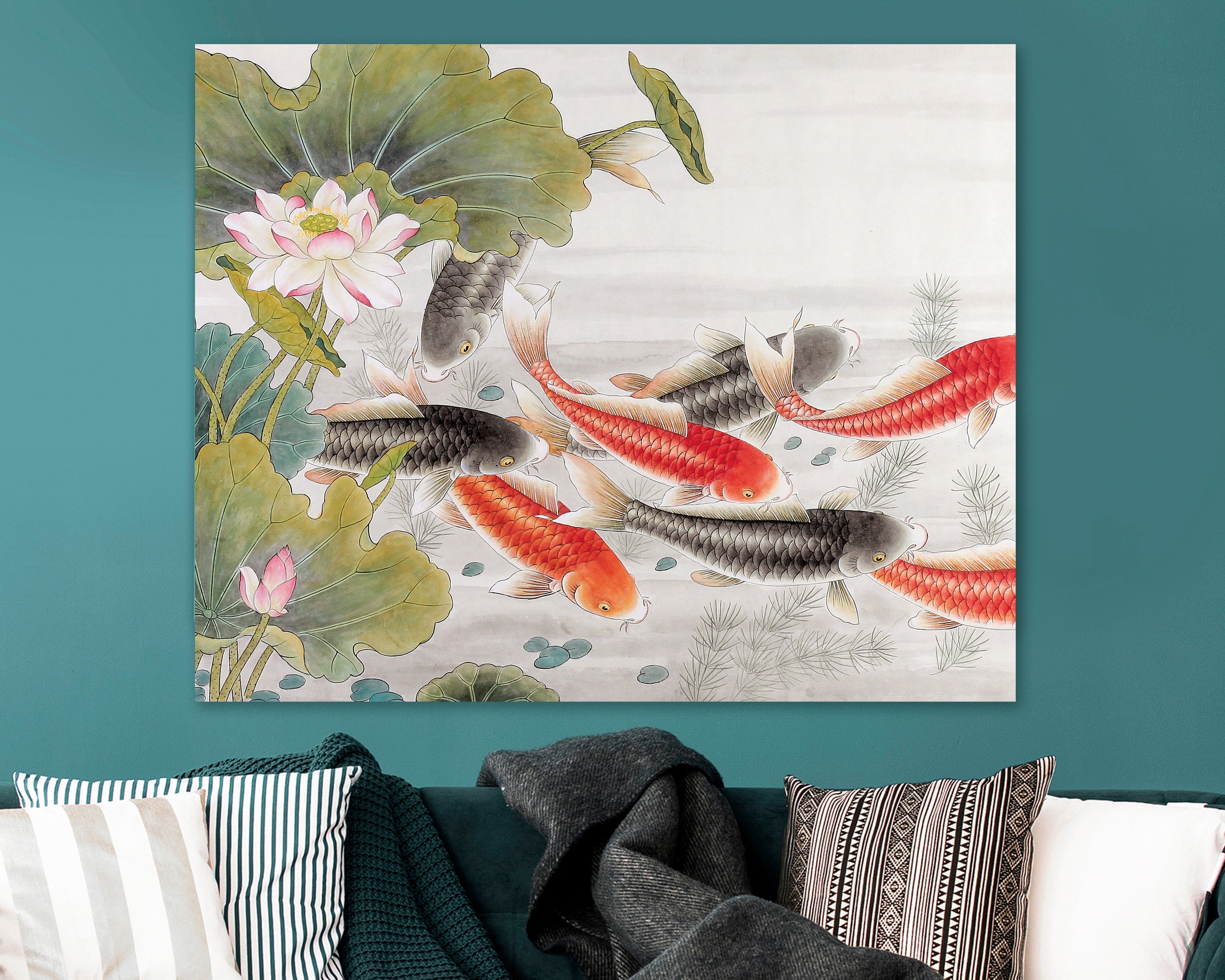 Koi Fish Canvas Wall Art Set 5 Pieces Printed Posters Home Etsy UK