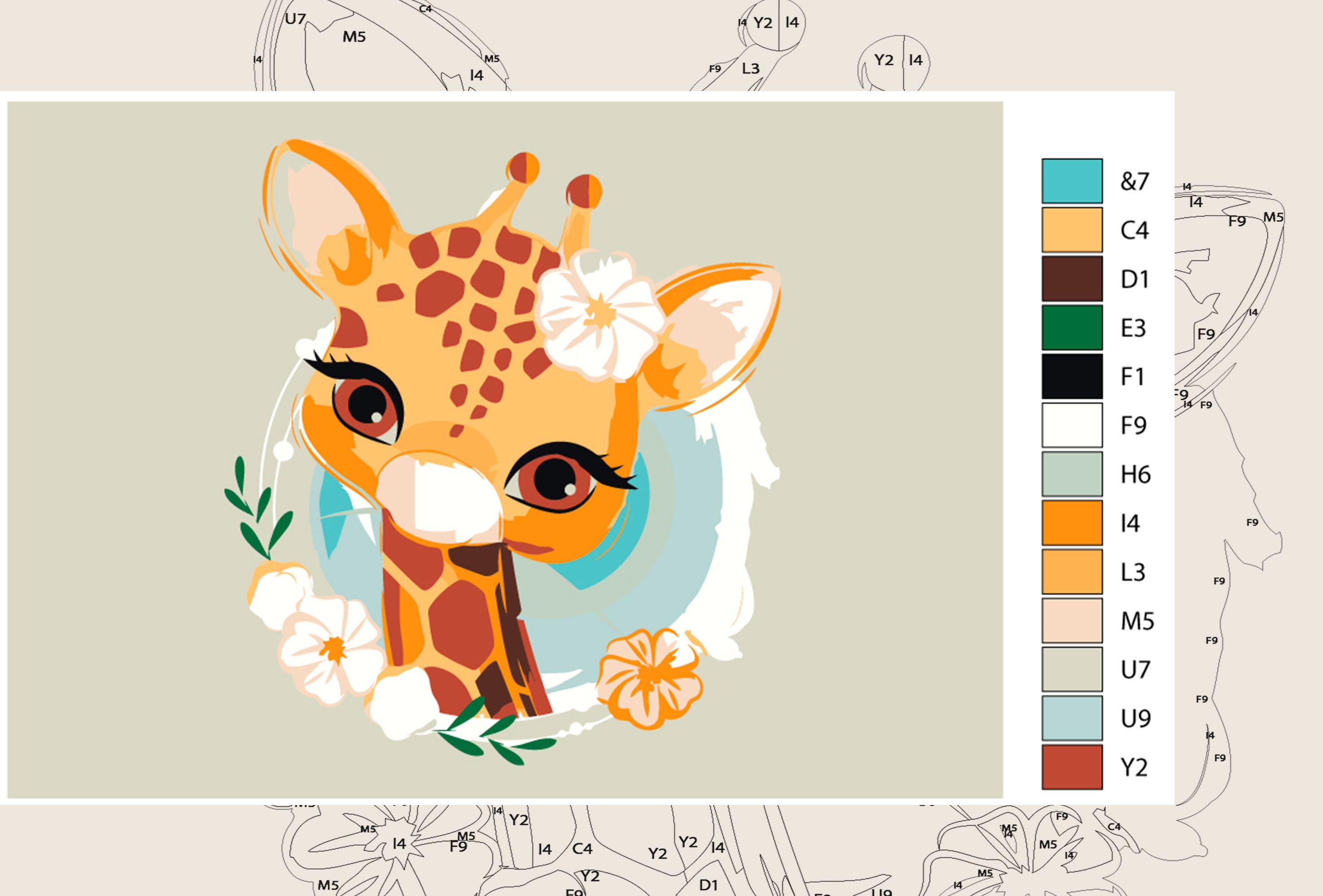 Giraffe Art Color by Number Kit Cute Animal Printable Color by | Etsy