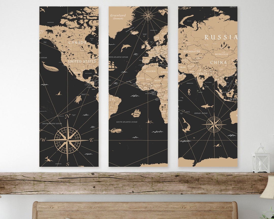 World Map Panels Picture Wall Art Home Decoration Pictures Travel ...
