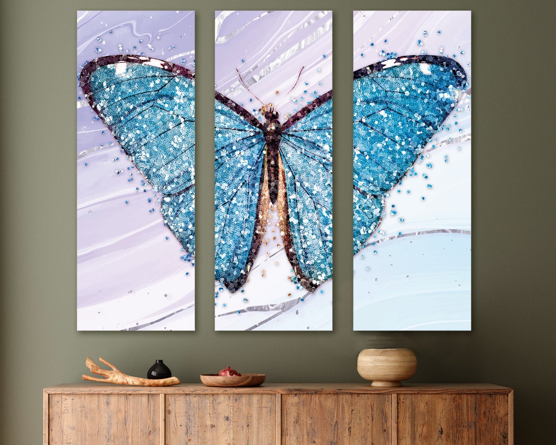 Blue Butterfly Canvas Wall Art Set 5 Piece Printed Posters Etsy