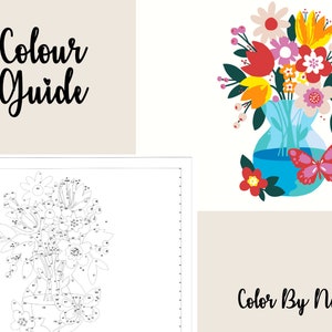 Fleurs Couleur Par Numéro Kit Papillons Imprimable Couleur Par Numéro Vase Art Projet DIY Peinture Bouquet Peinture Par Numéro Kit AS0202