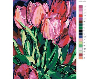 Tulpen Art Malen nach Zahlen Leinwand Malen nach Zahlen Blumen DIY Painting Kit Hobby Art Natur Malen nach Zahlen DIY Kit AS0223
