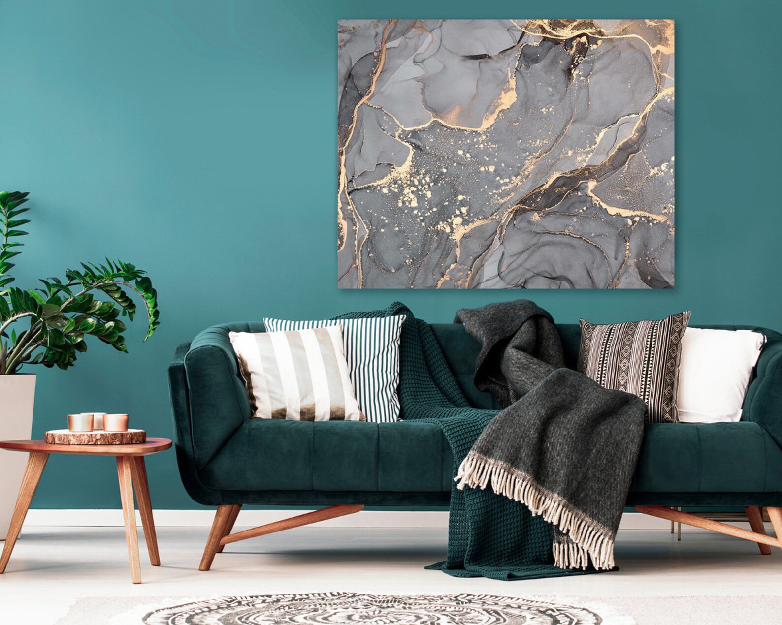 Grey Marble Canvas Wall Art Gold and Grey Wall Art Oil Art Etsy