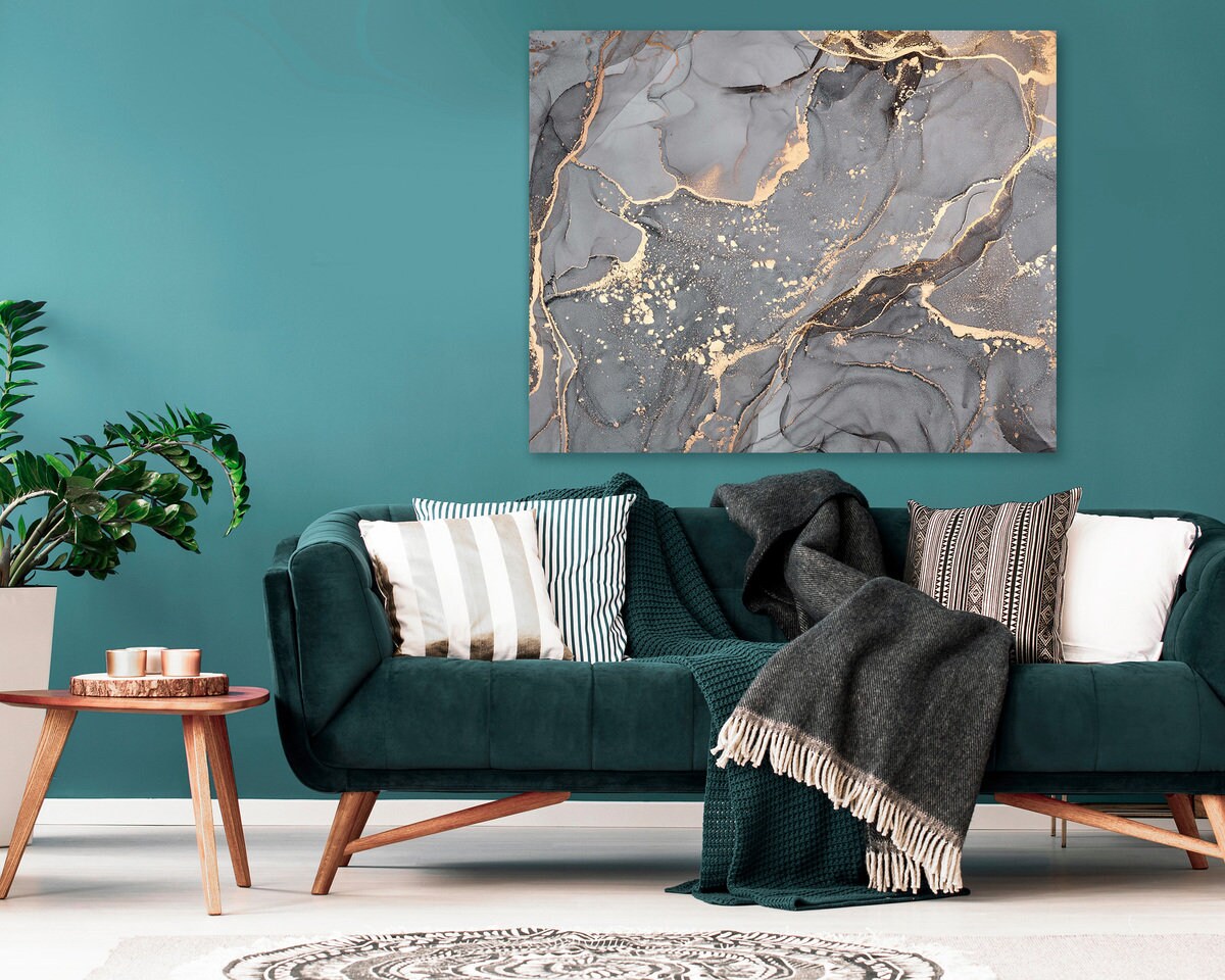 Grey Marble Canvas Wall Art Gold and Grey Wall Art Oil Art Etsy