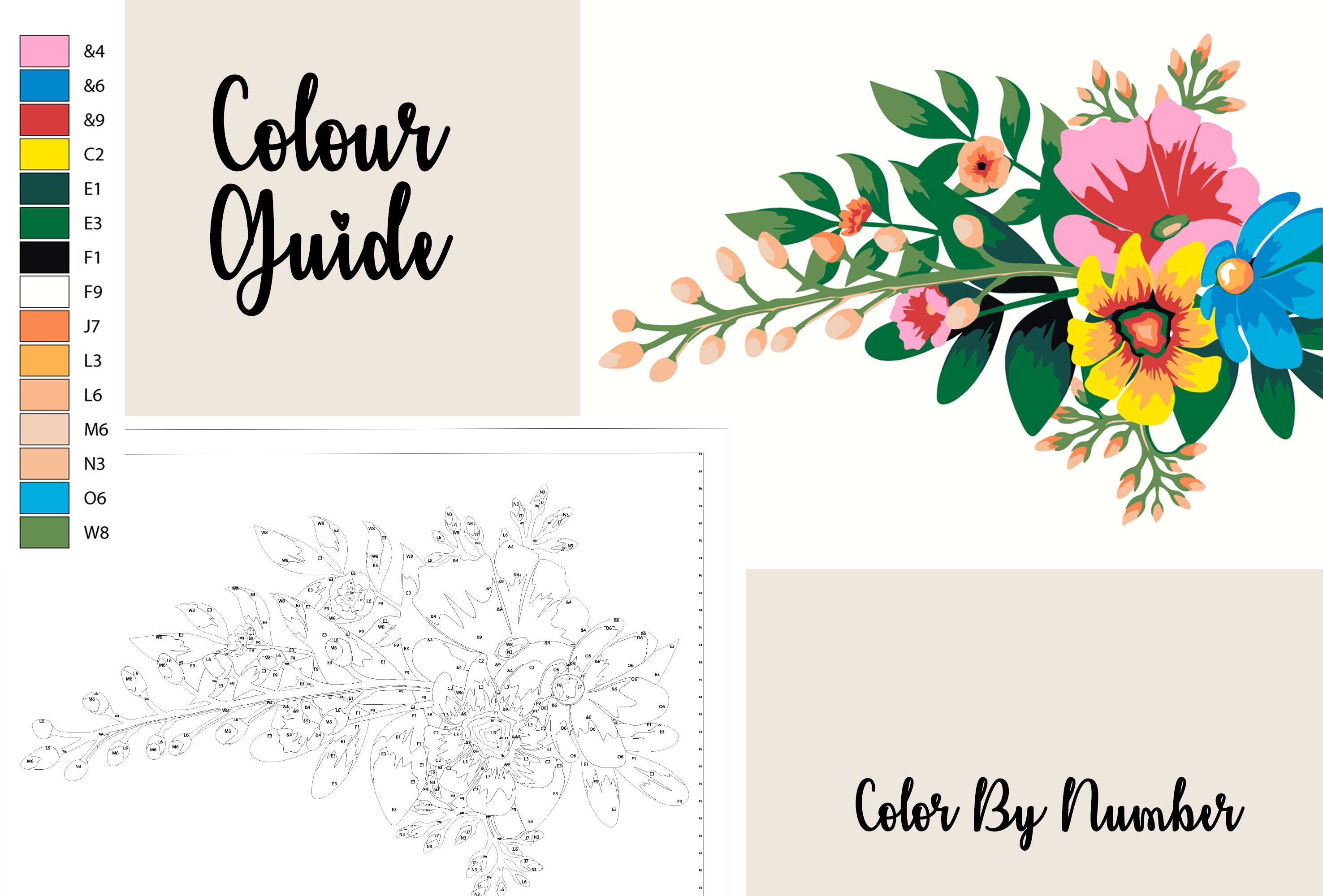 Flowers Color by Number Kit Printable Color by Number Nature | Etsy