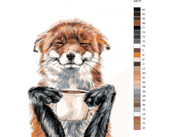 Fuchs und Kaffee - EU Versand - DIY Malen nach Zahlen Kit Acrylgemälde Home Decor AS0001