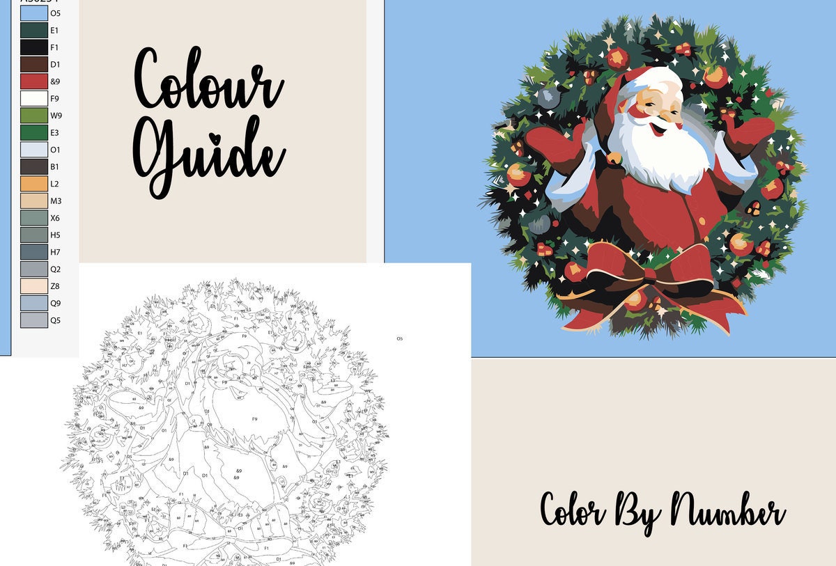 Christmas Painting By Numbers Santa Claus Color By Numbers Etsy