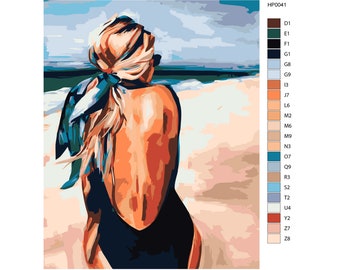 Frau malen nach Zahlen Strand Acrylgemälde Auf Leinwand Malen Durch Ihr eigenes Kit Urlaubsöl Wand Kunst Dekor AS0034