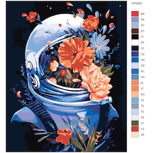 Astronaut Paint Canvas DIY Set Painting by Numbers Flowers Picture with Unique Design Abstract Paint by Numbers Best Gift for Adult AS0036