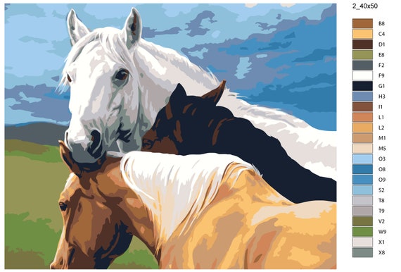 Cute Horses Paint by Numbers Kit for Adults: DIY Animal Painting, Elegant Horses Canvas Art, Handmade Gift & Home Wall Decor