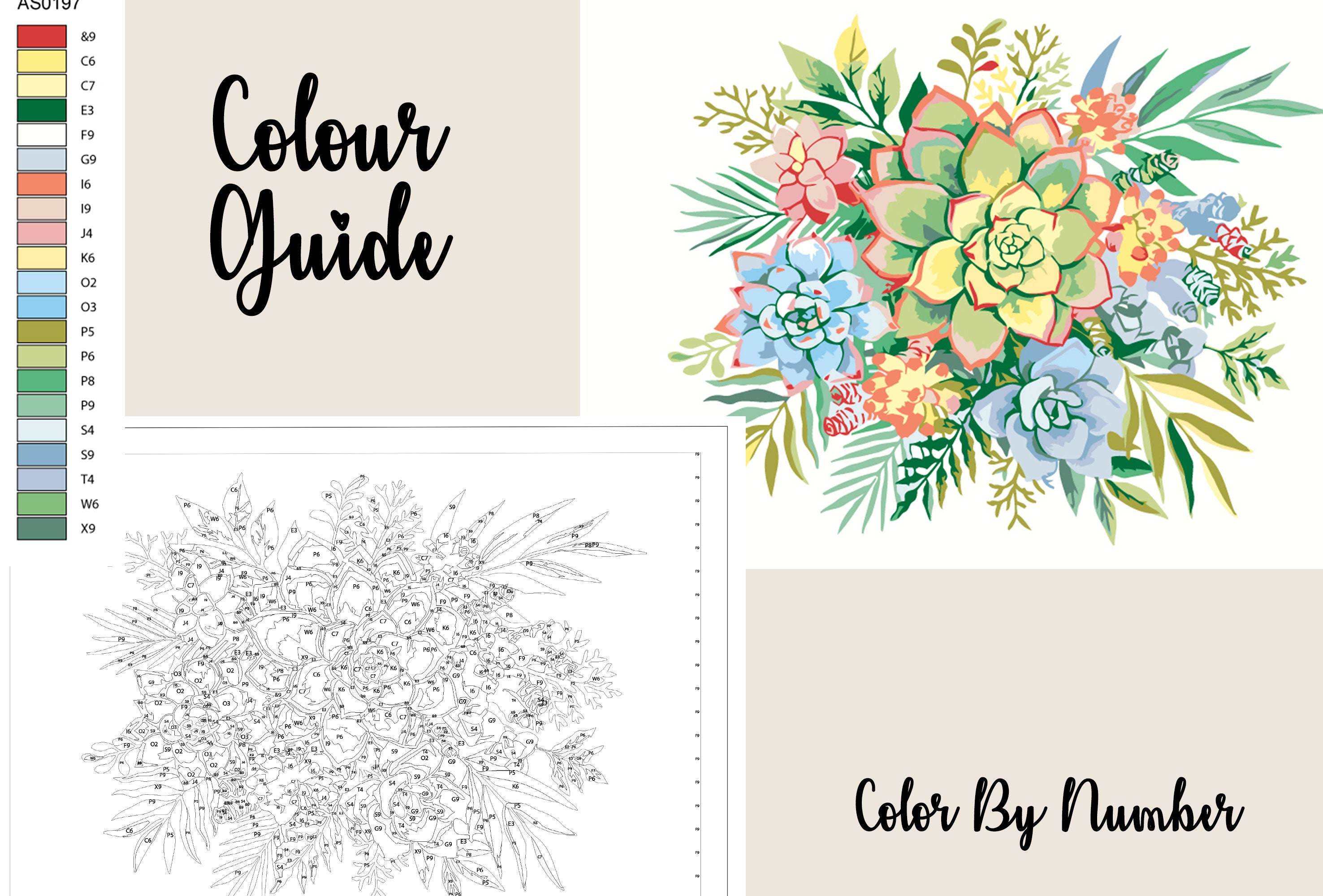 Flowers Art Color By Number Kit Printable Flower Color By Etsy
