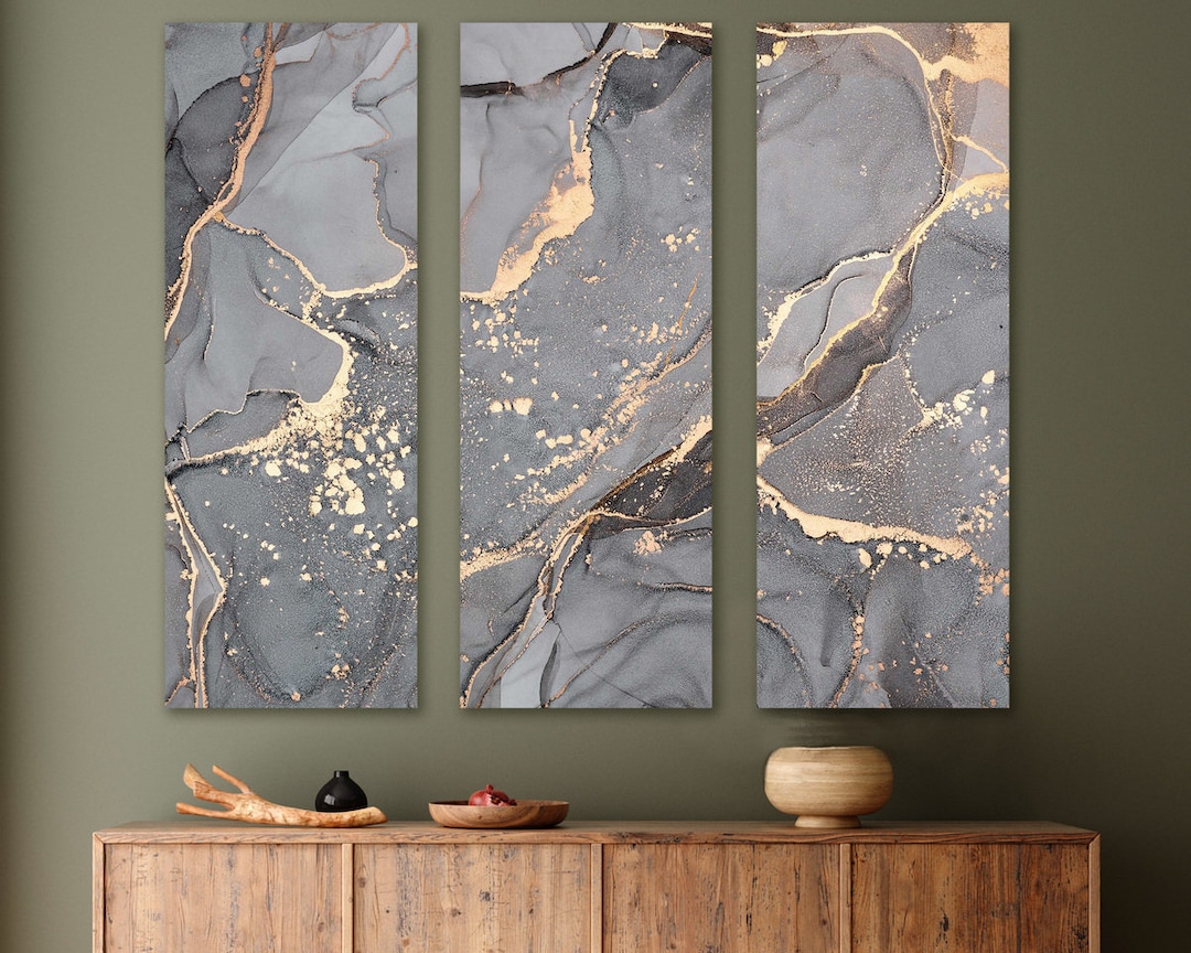 Grey Marble Canvas Wall Art Gold and Grey Wall Art Oil Art Wall Decor