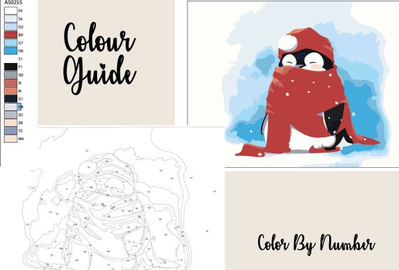 Penguin Color By Numbers Christmas Painting By Numbers Winter DIY Painting Christmas Digital Painting Printable Coloring Page AS0255