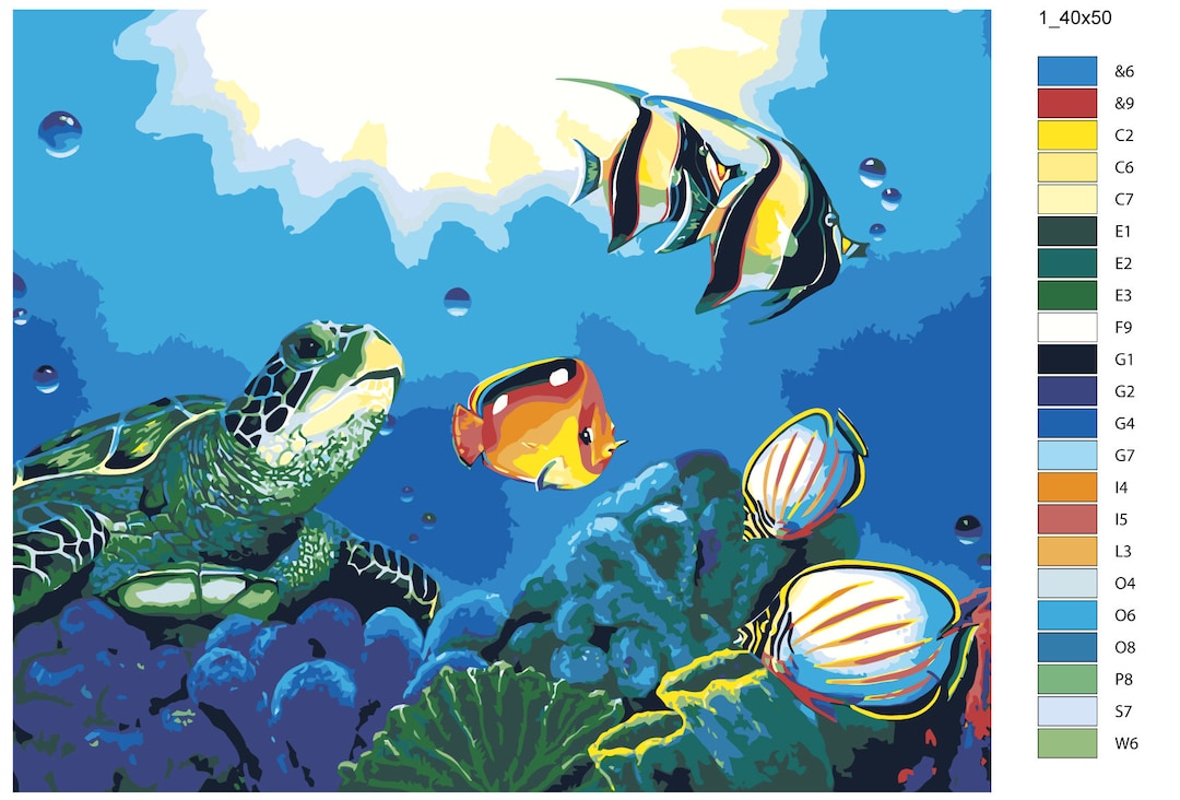 Fish DIY Kit Paint by Numbers Handmade Paints Ocean Paint by Numbers