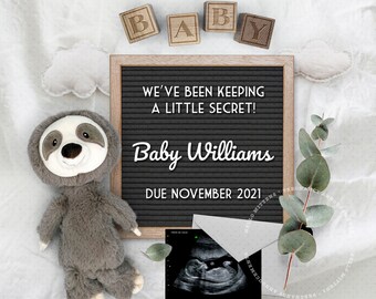 Pregnancy Announcement Digital, Baby Announce Reveal Idea, Image for Social Media. Gender Reveal, Letter sign Personalized Flat Lay Photo