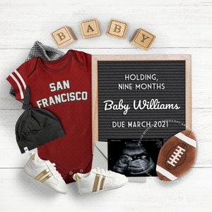FOOTBALL Baby, Pregnancy Announcement for Social Media Digital, San Francisco, Gender Reveal, Instagram Photo. Any Team Colors.