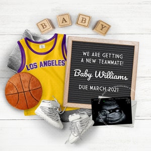 Basketball Baby, Pregnancy Announcement for Social Media, LA Sports Fan, Baby Reveal Idea, Photo for Instagram. Any Team Colors.