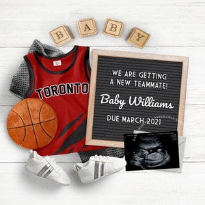 BASKETBALL Baby, Schwangerschaftsanzeige für Social Media, Toronto Sports Fan, Baby Reveal Idee, Foto für Instagram. Alle Teamfarben.