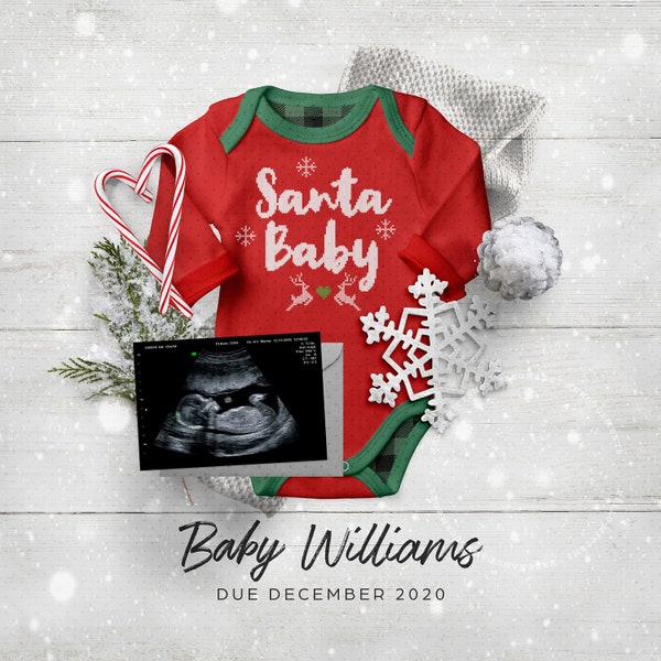 Digital Baby Announcement, Pregnancy Reveal for Social Media, CHRISTMAS, Buffalo Plaid Onesie, Due December, Instagram photo / Personalized