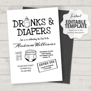 Dad shower invitation template, Diaper and Drinks Party Invite