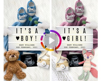 Gender reveal video. It's a Boy or Girl baby, Digital pregnancy announcement, Virtual share on Instagram, social media or send by text