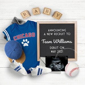 BASEBALL Baby, Annuncio gravidanza per social media digitali, CHICAGO, rivelazione di genere, foto Instagram. Tutti i colori della squadra.