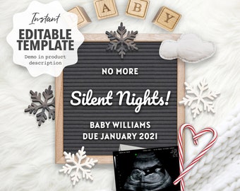 Editable Digital Pregnancy Announcement, Christmas Winter Due December Baby, Snowflake Reveal template for Social media, Announce Idea.