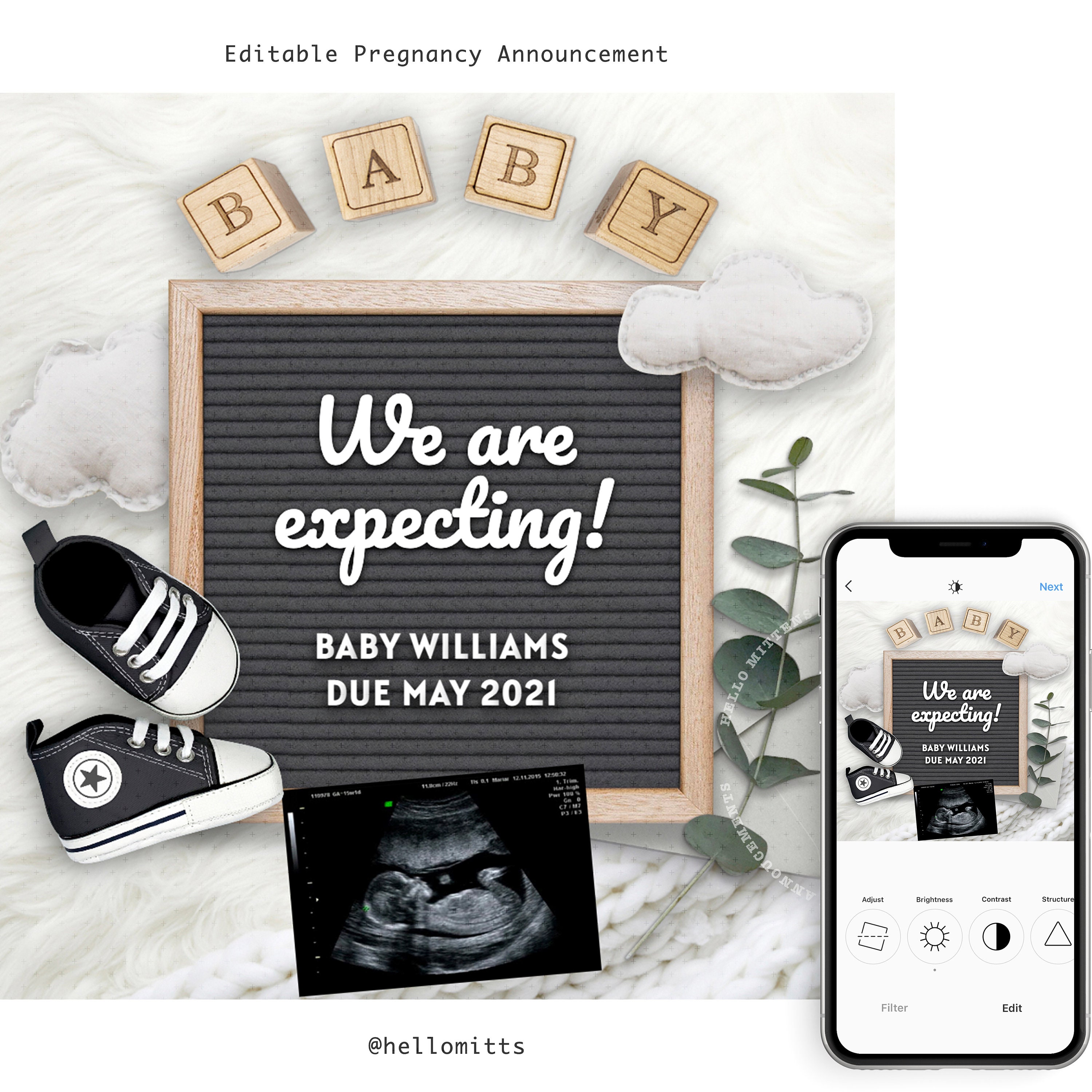 Editable Digital Pregnancy Announcement Instant DIY Gender picture