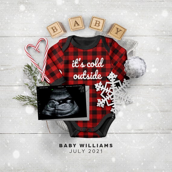 Digital Baby Announcement, Pregnancy Reveal for Social Media, CHRISTMAS,  Its cold outside, Due December, Instagram Photo Post. by Hello Mittens