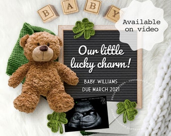 ST PATRICKS Baby, Pregnancy Announcement Digital, Due March, Personalized Reveal Idea or Video, Image for Social Media, Got lucky.