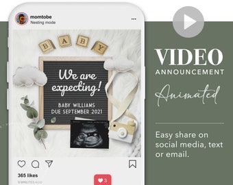 VIDEO Pregnancy Announcement, Baby Gender NEUTRAL, Personalized Custom Animated Announce, Baby Reveal Idea for Social Media Instagram