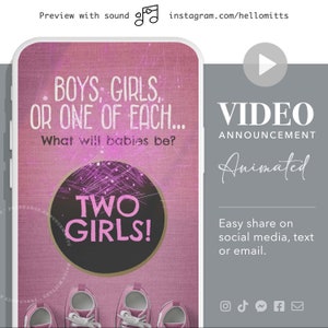 TWINS VIDEO announcement, virtual GENDER reveal idea, download instantly, and share on social media or by text.