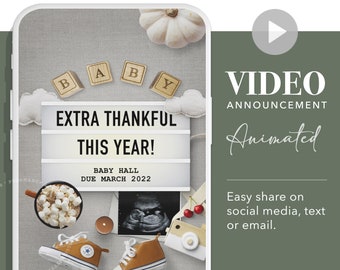 VIDEO Annonce de grossesse, Thanksgiving Baby Gender NEUTRAL, Annonce animée personnalisée personnalisée, Idée de révélation de bébé pour les médias sociaux