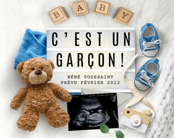 BOY Gender Reveal, Pregnancy Announcement idea, "C'est un garçon" Personalized Baby Announcement for Social Media post image for Instagram