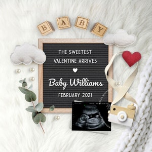 FEBRUARY Baby, Pregnancy Announcement Digital, Personalized Valentine Baby Reveal Idea, Due FEB, Image for Social Media.
