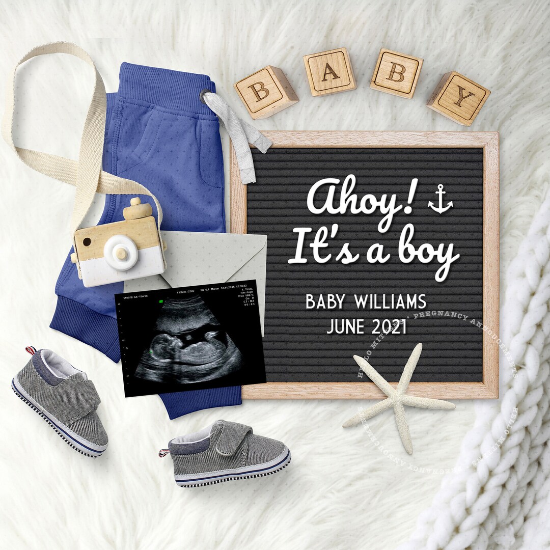 Boy Gender Reveal Pregnancy Announcement Idea Personalized Baby