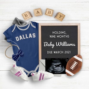 FOOTBALL Baby, Annuncio di gravidanza per Social Media Digital, Dallas, Gender Reveal, Instagram Photo. Richiedi qualsiasi colore della squadra.