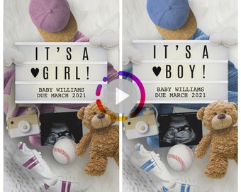 Gender reveal video, BASEBALL Pregnancy Announcement idea, It's a Boy or Girl, Digital Announce for Instagram os send by text, Blue or Pink