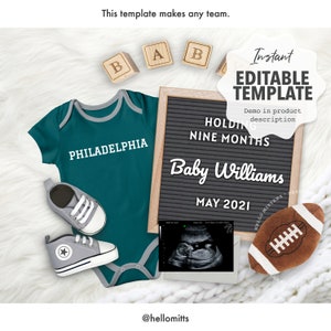 Digitale Baby-Ankündigung / Schwangerschaft-Ankündigung / Bearbeitbare Vorlage / Philadelphia Football / DIY-Ankündigung in sozialen Medien / macht JEDES TEAM